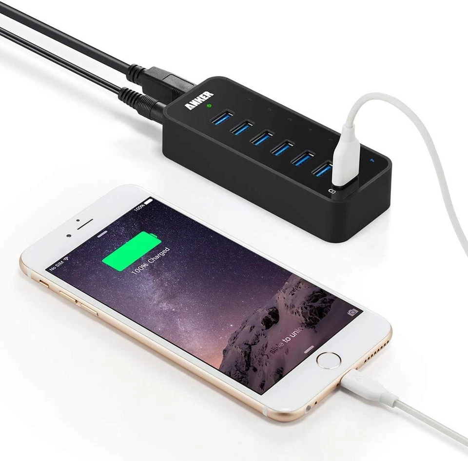 Anker 7-Port USB 3.0 Data Hub w/ 36W Power Adapter BC 1.2 Charging Port Splitter - Image 3 of 4