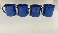 Vintage Blue Speckled Enamelware Coffee Mugs Cups Set Of 4 - Camping
