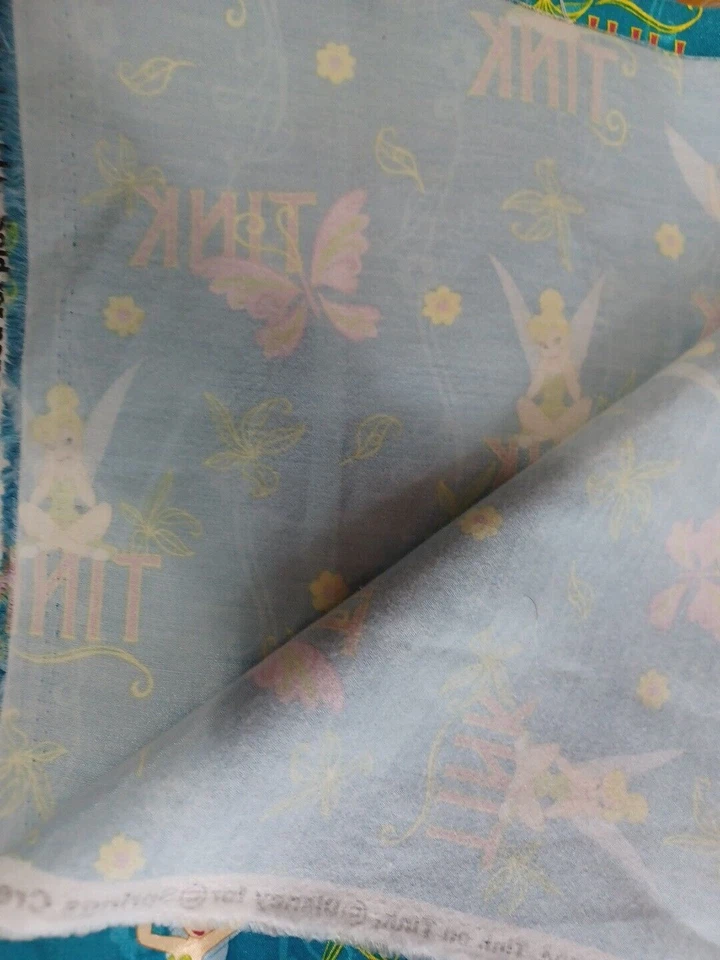 Tink On Tink Tinker Bell Disney Shiny Fabric Pc 1 3/4 YdsX58" Springs Remnant Pc - Image 3 of 4