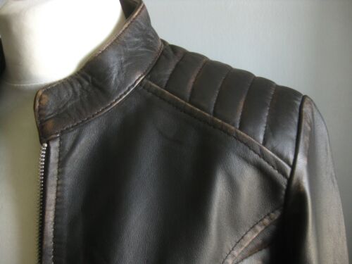 CHAQUETA DE MOTOCICLISTA DE CUERO REAL 12 10 desgastada NUEVA CON ETIQUETAS MARRÓN ÁNGEL marca suave - Imagen 16 de 24