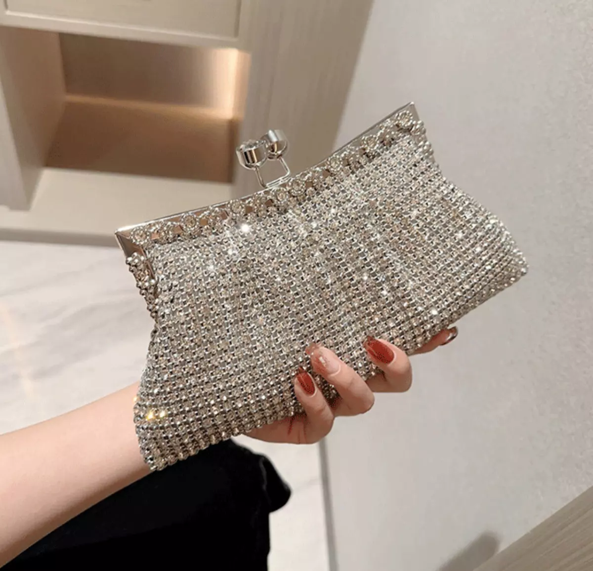 Crystal Women Evening Clutches Wedding Party Handbag Clutch Purse-Platinum  color