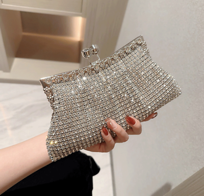 Large Silver Bling Diamond Diamante Crystal Evening bag Clutch Purse Party  Prom | eBay