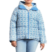 Nwt Hill House The Reversible Edie Hooded Puffer Jacket Blue Linear Floral M