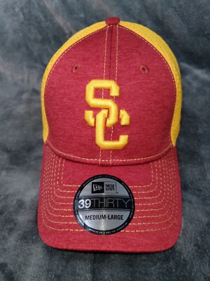 NEW ERA 39 THIRTY NCAA USC TROJANS MENS MESH STRETCH HAT MEDIUM LARGE RED YELLOW