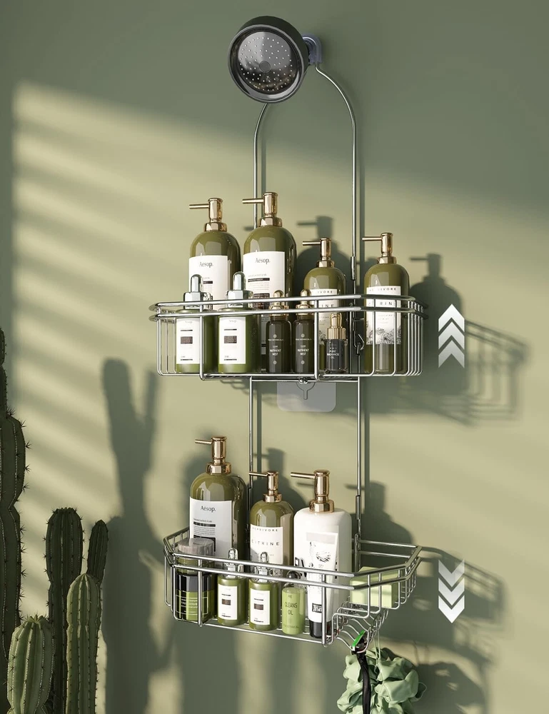 shower caddy over shower head 3 tier rustproof hanging shower organizer with