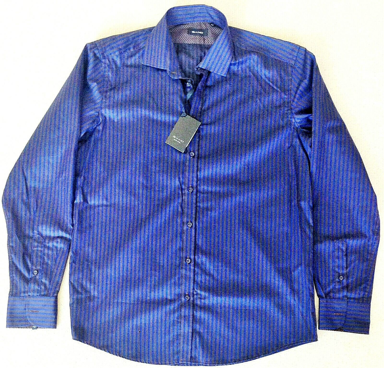 NEW SAND BLACK LABEL, 100% COTTON, L/S, 16.5 / L / 42.5, DARK BLUE/PURPLE SHIRT