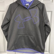NWT Under Armour Cold Gear Storm 1 Girl Hoodie Logo Youth XL Gray / Purple