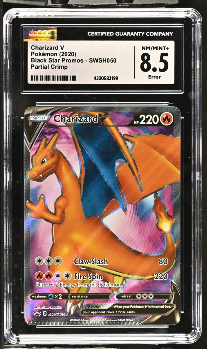 CGC Graded 8.5 Charizard V SWSH050 Black star Promo ERROR Crimp