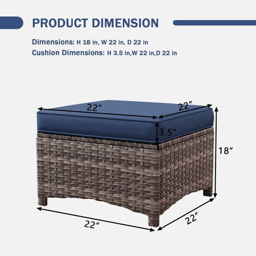 JOYSIDE Patio Ottoman 22.05" x 13.58" x 22.05" UV Resistant w/ Blue Cushion - Picture 4 of 5