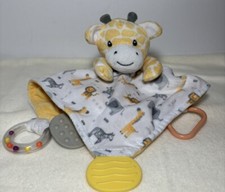 Baby Kiss Giraffe Lovey Security Blanket Yellow and White w Teethers EUC