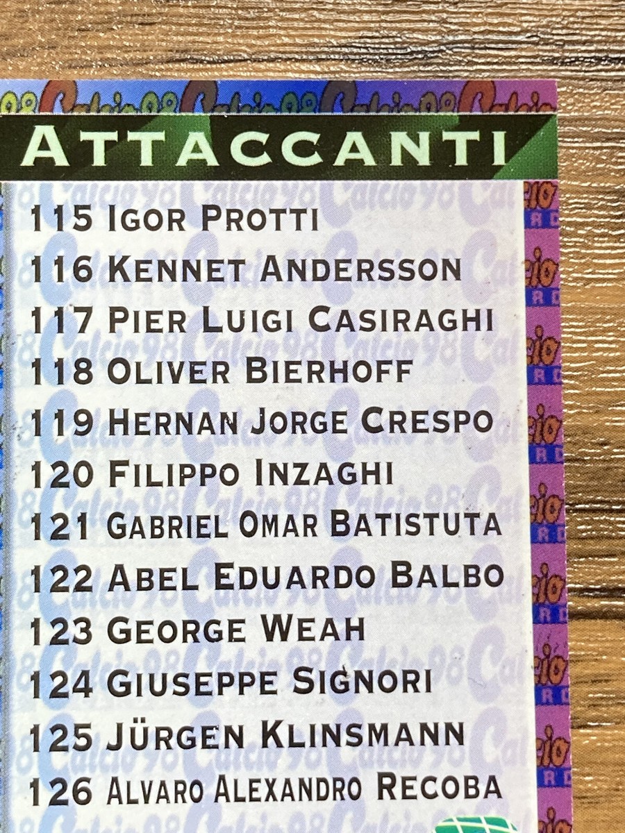 Free Shipping! Panini Card Calcio 98 1998 Serie A #9 Checklist | eBay