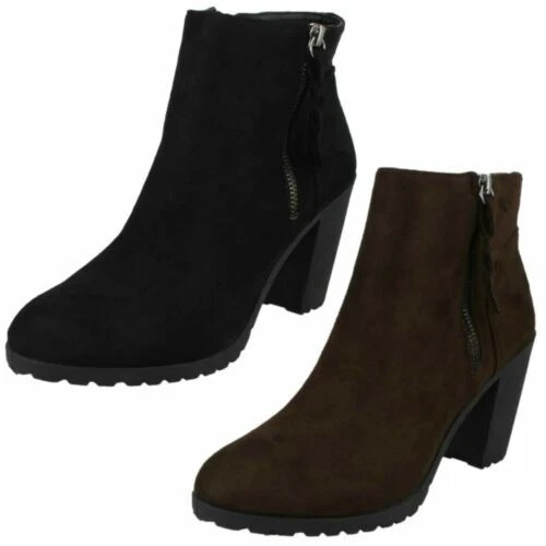Femmes Spot On à Enfiler Fermeture Détail à Talon Microfibre Bottines F5R0878 - Photo 1/1