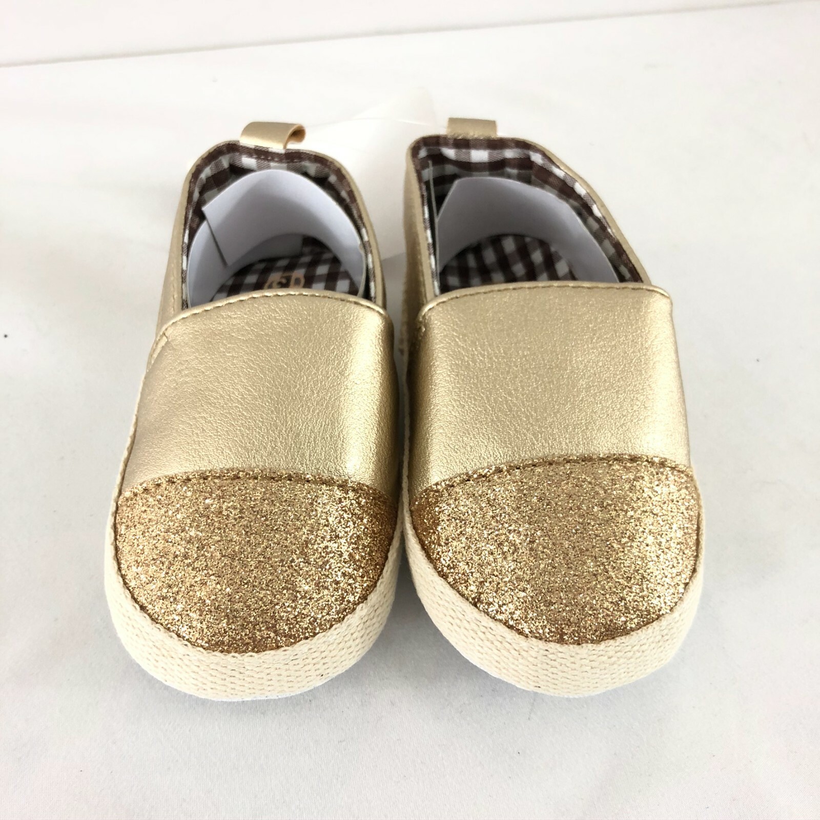 Baby Girls Slip On Sneakers Faux Leather Glitter Soft Sole Gold 1218