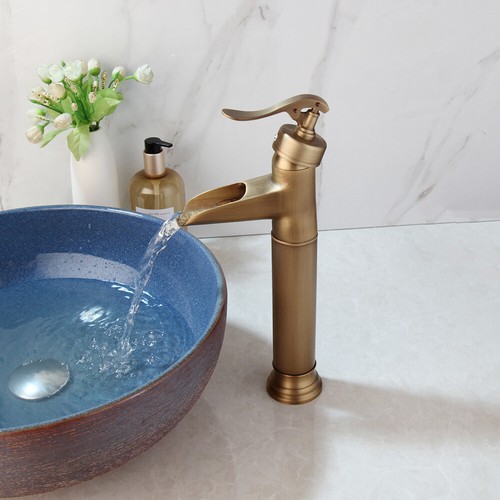 Grifo mezclador de lavabo de baño de una manija montado en cubierta latón antiguo pulido - Imagen 12 de 12