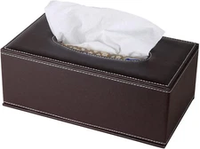 PU Leather Tissue Box Cover Case Holder for 3.1" Tall Tissue Boxes (Brown)
