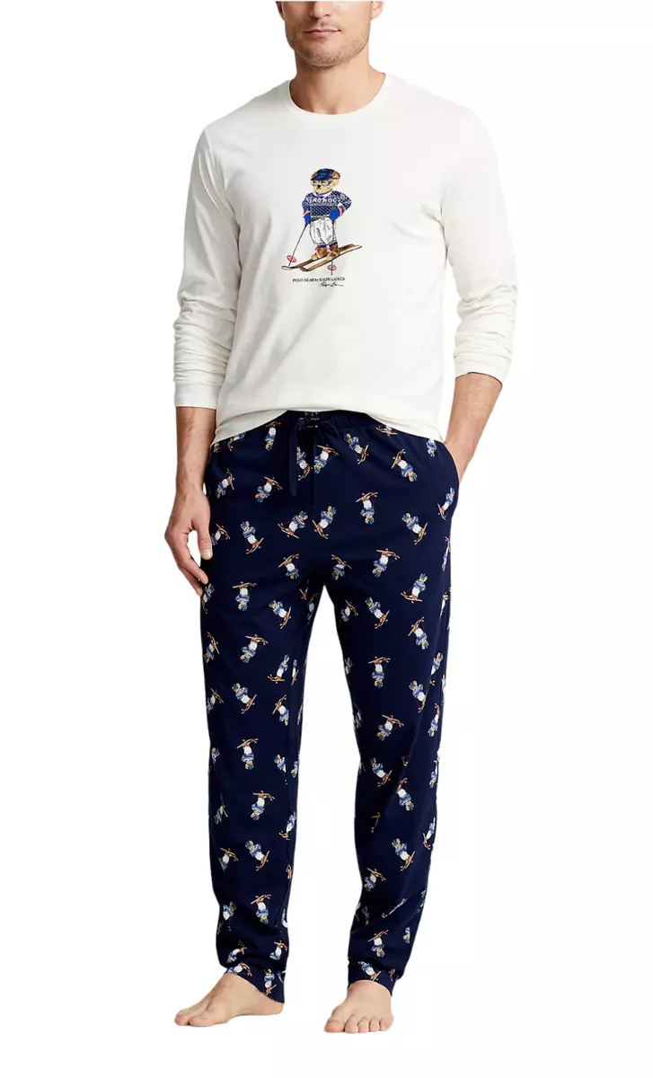 Polo Ralph Lauren Navy Ski Bear Cotton Jersey 2 Piece Pajama Sleep Set New