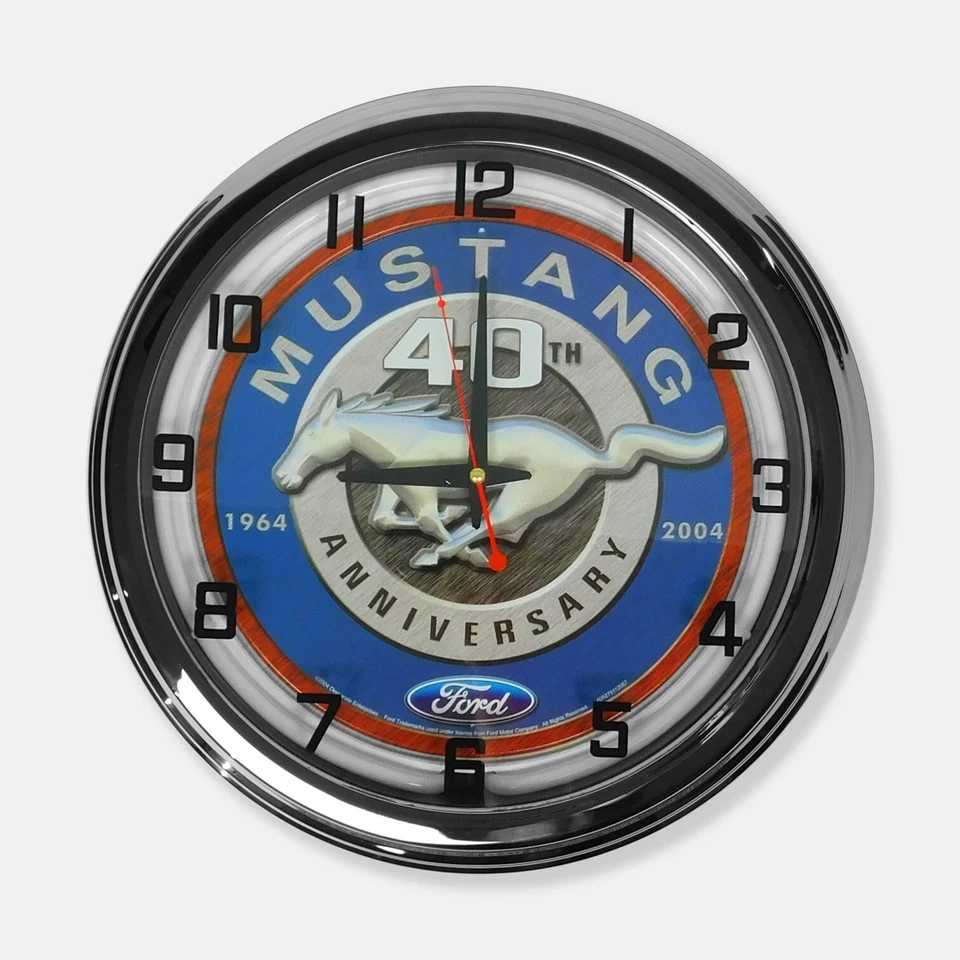 18" Ford Mustang 40th Anniversary 1964-2004 Metal Sign Designed White Neon Clock - Image 2 of 4