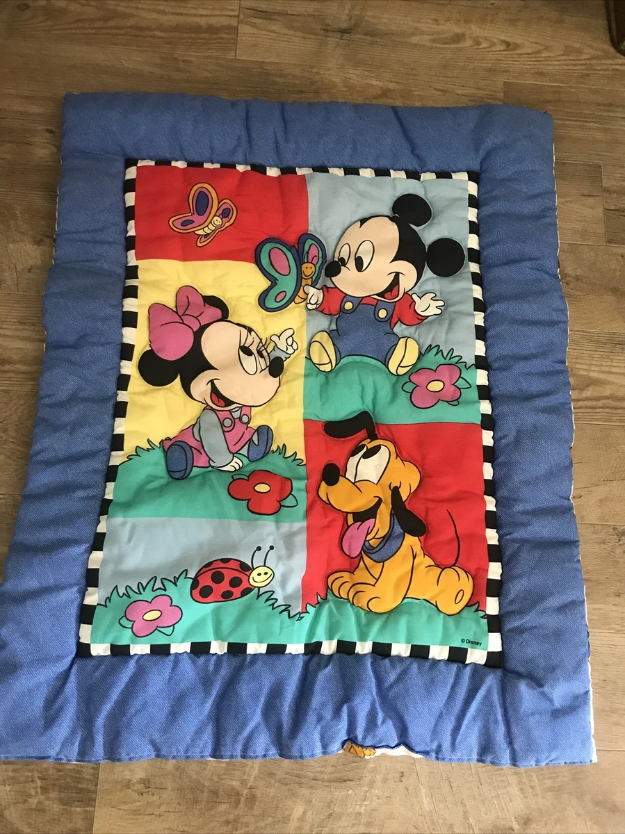 VTG Disney Baby Blanket Mickey Minnie Mouse Pluto Comforter Quilt