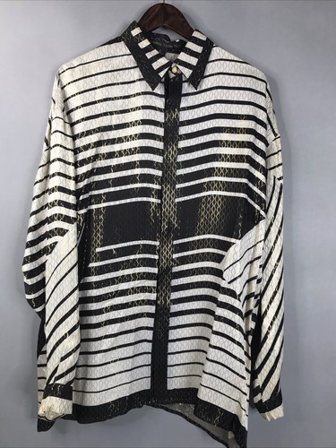 Alberto Celini Mens Shirt Sz Medium 100% Silk Gold Metallic STAIN ON RIGHT CUFF - 第 1/17 張圖片