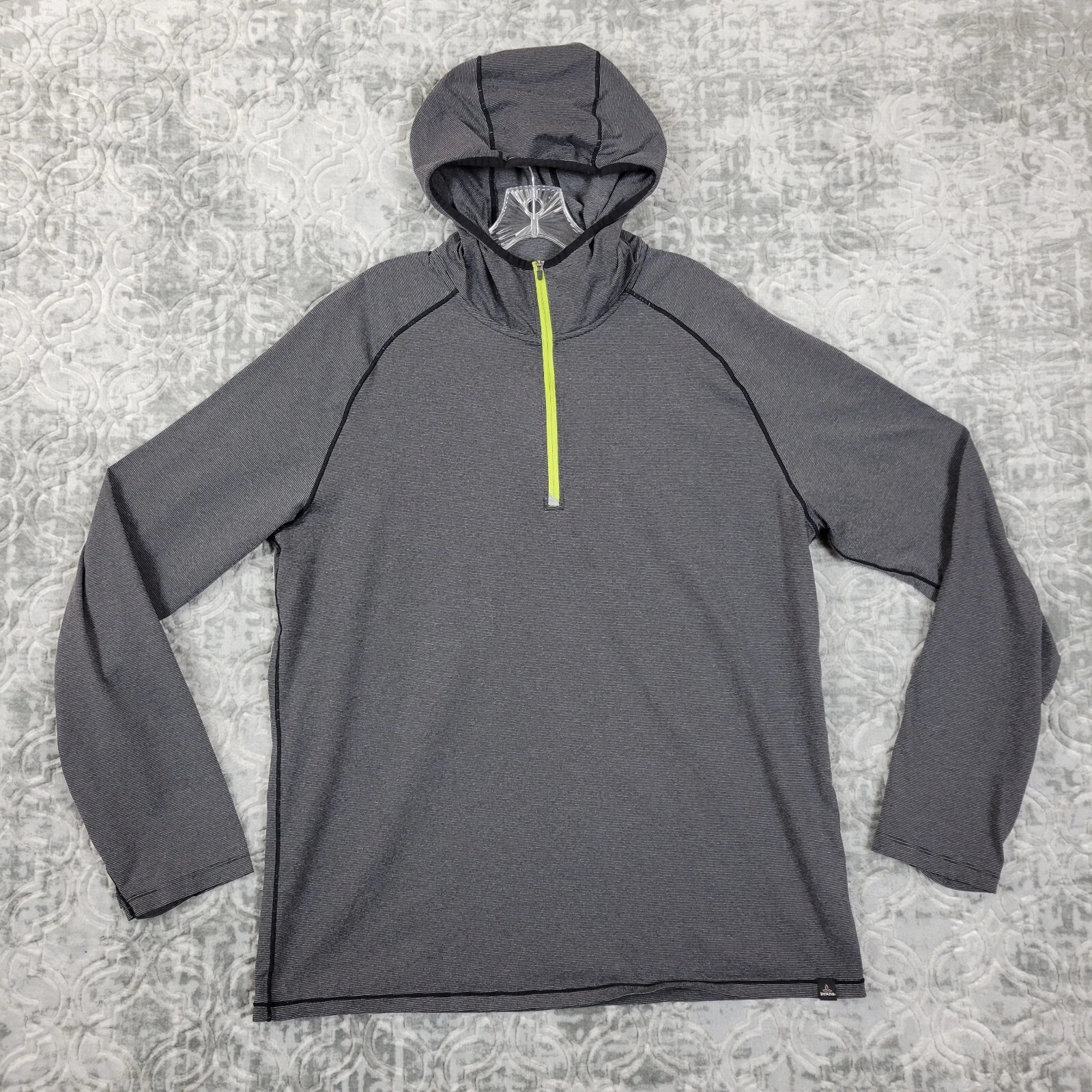 Prana Hoodie Mens 2XL XXL Gray Long Sleeve Hooded Pullover 1/4 Zip Lightweight