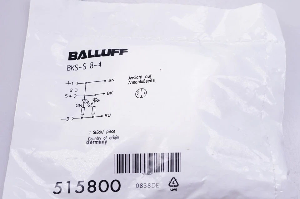 Balluff BKS-S 8-4 515800 connector, angled, M12 original packaging,
