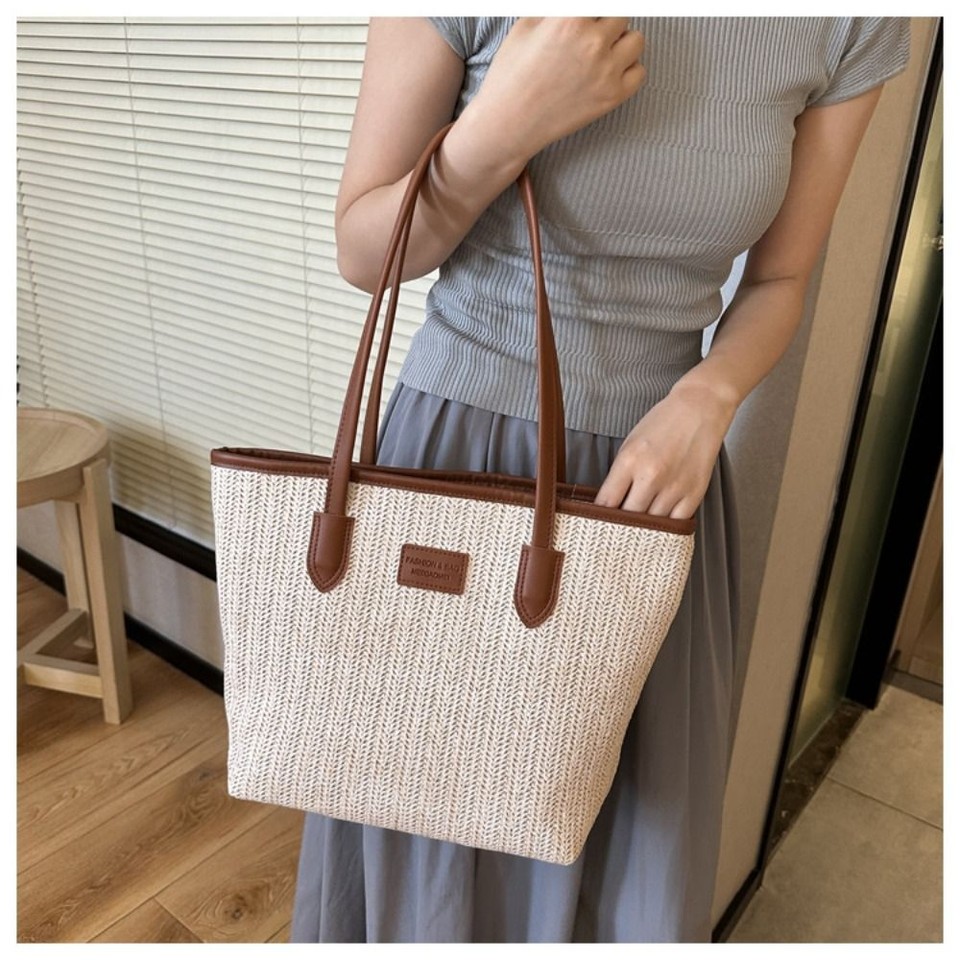 Fashion Straw Woven Tote Bag Casual Women Shoulder Bag 2024 Travel