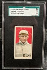 1909 T206 Doc Crandall Red Portrait with Cap SGC 1.5 Fair PIEDMONT 350-460 Back