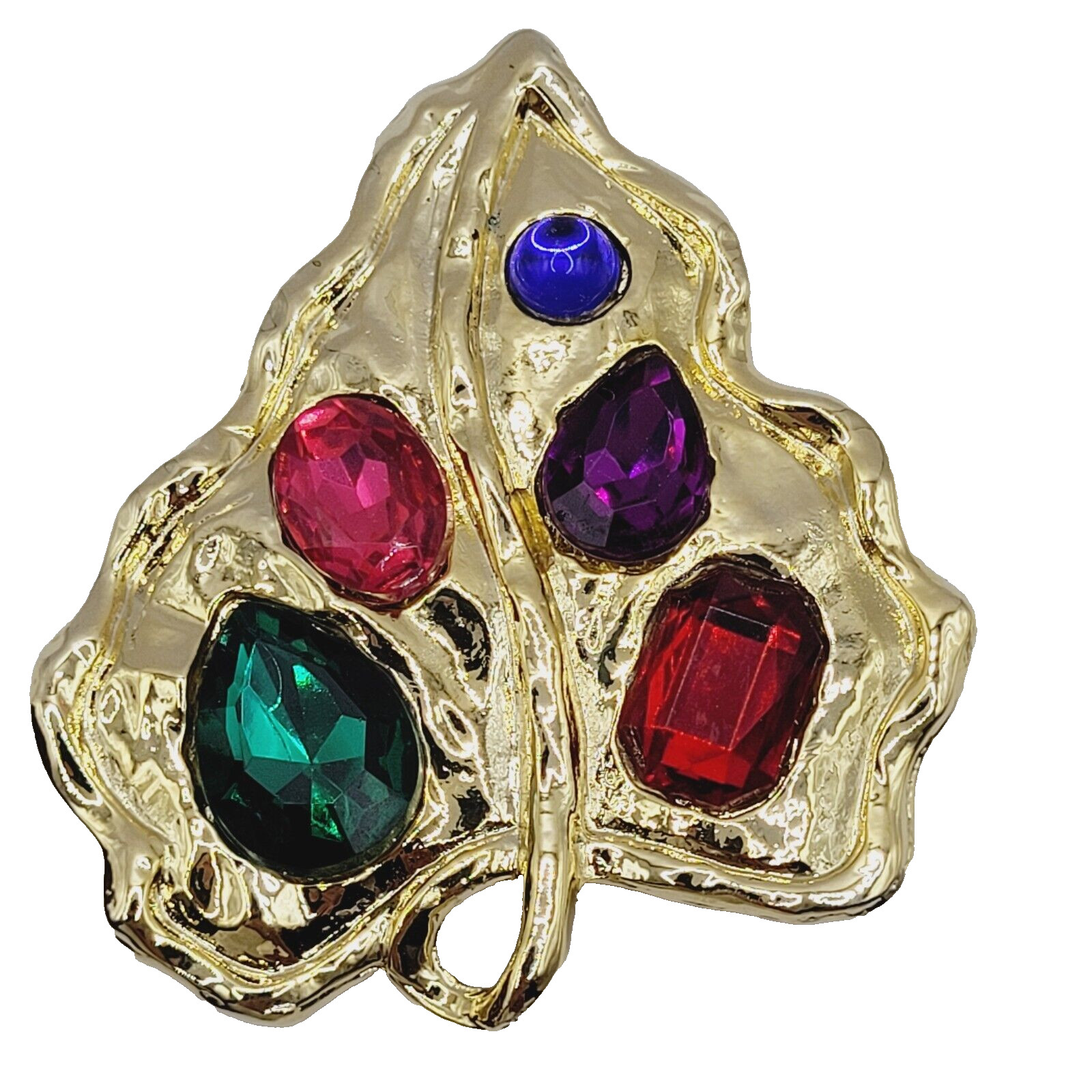 Statement Gold Tone Leaf Brooch Multi Shape & Col… - image 1