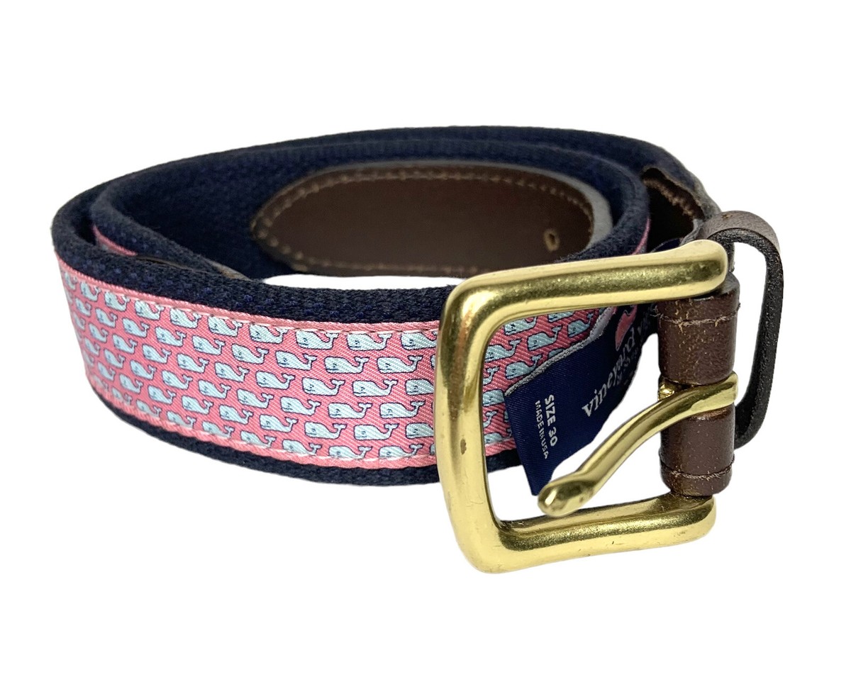 Vineyard Vines Belt Mens 30 Canvas Pink Blue Whale Pattern  display picture 2