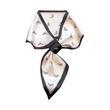 Skinny Silk Scarf Women Easy Pull-Through Narrow Long Neckerchief Beige Horse