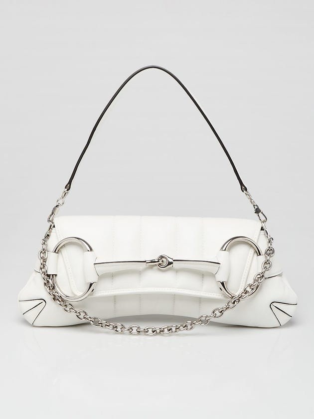 NIB Gucci White Quilted Lambskin Leather Horsebit Chain Shoulder Bag Authentic