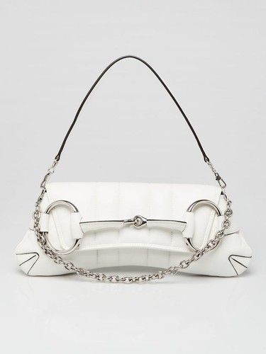 NIB Gucci White Quilted Lambskin Leather Horsebit Chain Shoulder Bag Authentic