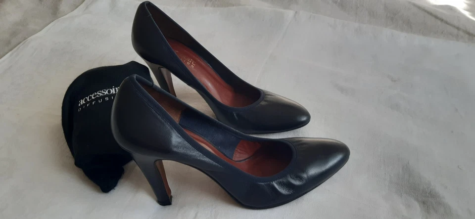 Escarpins à talons cuir marine ACCESSOIRE DIFFUSION 37 FR - Photo 2/4