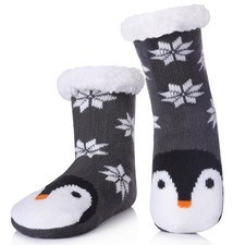 Kids Girls Boys Slipper Socks Soft Thick Cozy Fuzzy Animal Anti-Slip Winter T...