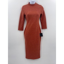 Lulus Midi Dress Size S Conversation Starter Rust Mockneck Half Sleeve NEW