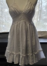 Akira Women's M, Mini Dress In A White Crinkle Knit & Eyelet Lace: Cottagecore