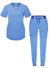 ADAR Pro Heather Women's Modern Athletic Jogger Scrub Set 2x NWT French Blue