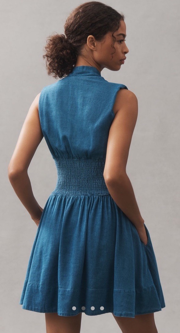 Naptime ミニポーチ INDIGO NWT Anthropologie The Tommie Cap-Sleeve Denim Smocked Front-Zip