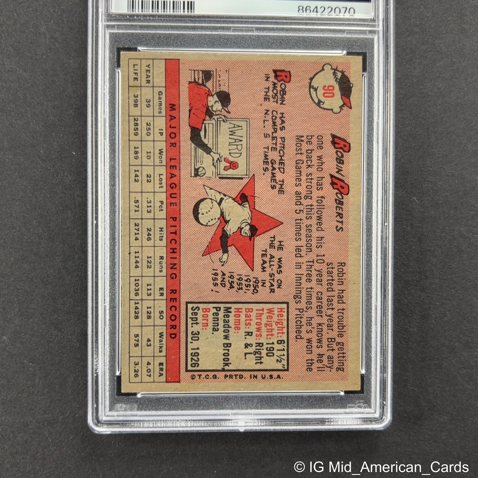1958 Topps Robin Roberts #90 Philadelphis Phillies Vtg EX-MT PSA 6 view 6