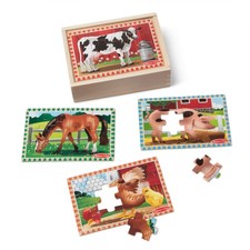 Melissa Doug 4 in 1 Wooden Farm Jigsaw Puzzle Set, 48 Pieces with Storage B...
