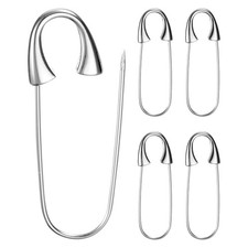 5-Pack Large Safety Pin, 1.73 In(44mm) Heavy Brooch Pin Silver Tone
