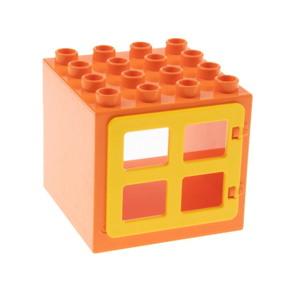 1X Lego Duplo Window 4X4X3 Orange Cube Door 1X4X3 Yellow 90265 6097823 18857
