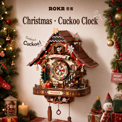 ROKR Christmas Cuckoo Clock  3D Wooden Puzzle Mechanical Model Building Toy Gift