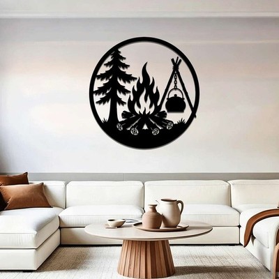 Rustic Metal Wall Art Camping Fire Exquisite Home Decoration