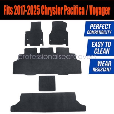 Front & Rear Floor Mats Carpet Velour For 2017-2025 Chrysler Pacifica Voyager 5x