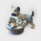 Vintage Porcelain Blue Mom with Puppies in Basket Figurine - Made In Japan