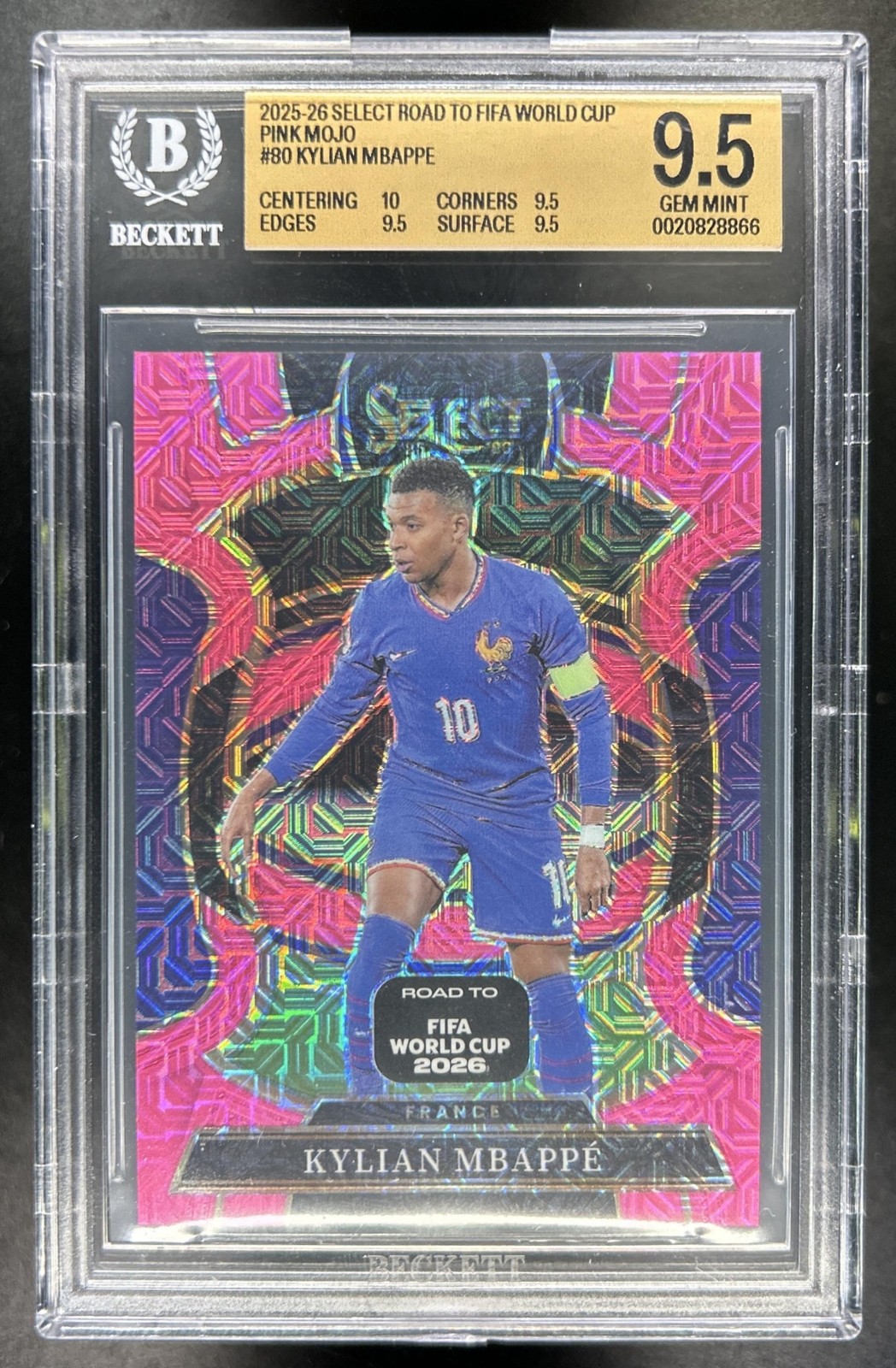 2025-26 Select Road to World Cup Kylian Mbappe Terrace Pink Mojo #/399 BGS 9.5 view 1