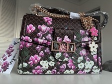 River Island Shoulder Bag Brown Floral Monogram Panelled NEW