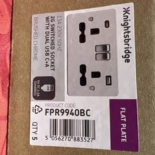 13A 2G SP Switched Socket with Dual USB A+C (5V DC 4.0A shared) - Brushed Chrome