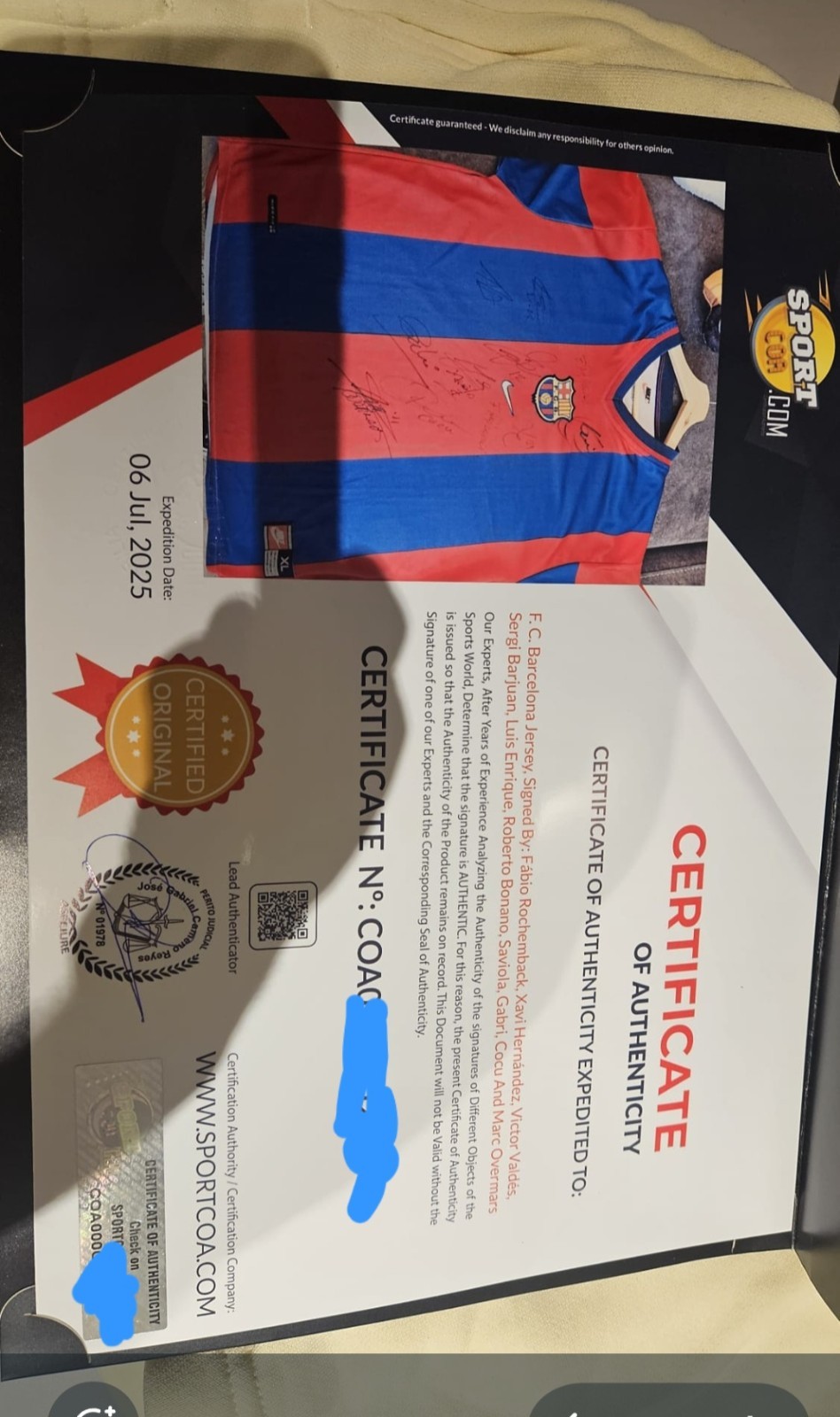 Camiseta Barcelona 98-99 Firmada Por 10 Jugadores. Certificada COA